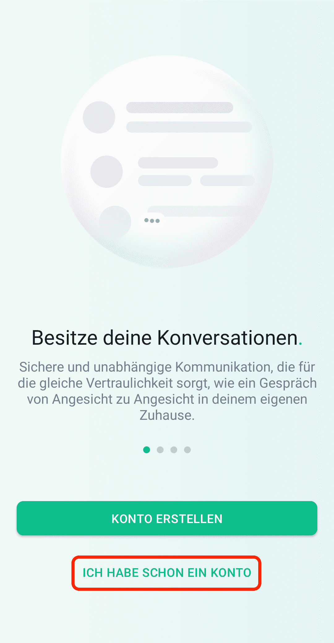 Erster Schritt zur Anmeldung von Element unter Android