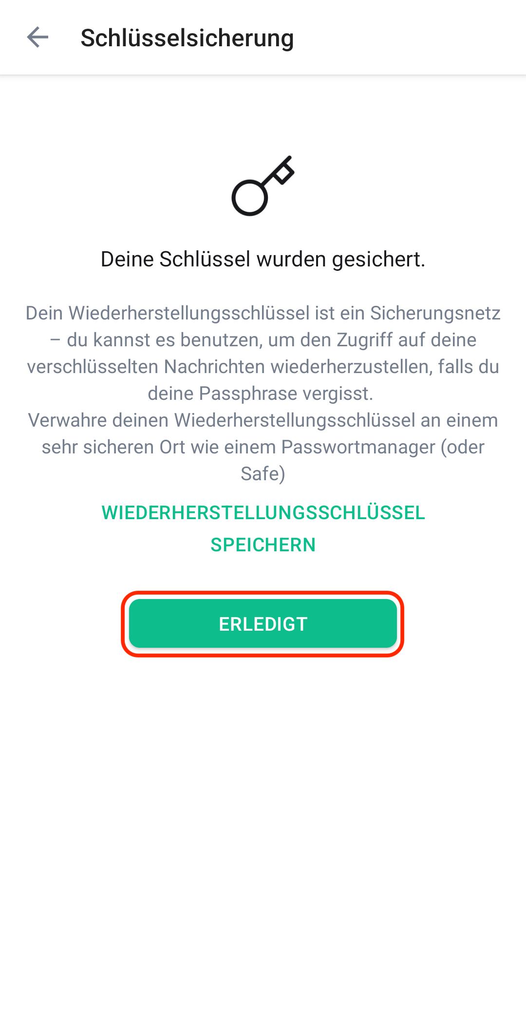 Zwölfter Schritt zur Anmeldung von Element unter Android