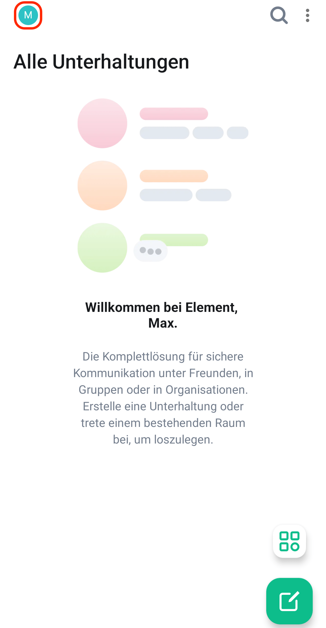 Sechster Schritt zur Anmeldung von Element unter Android