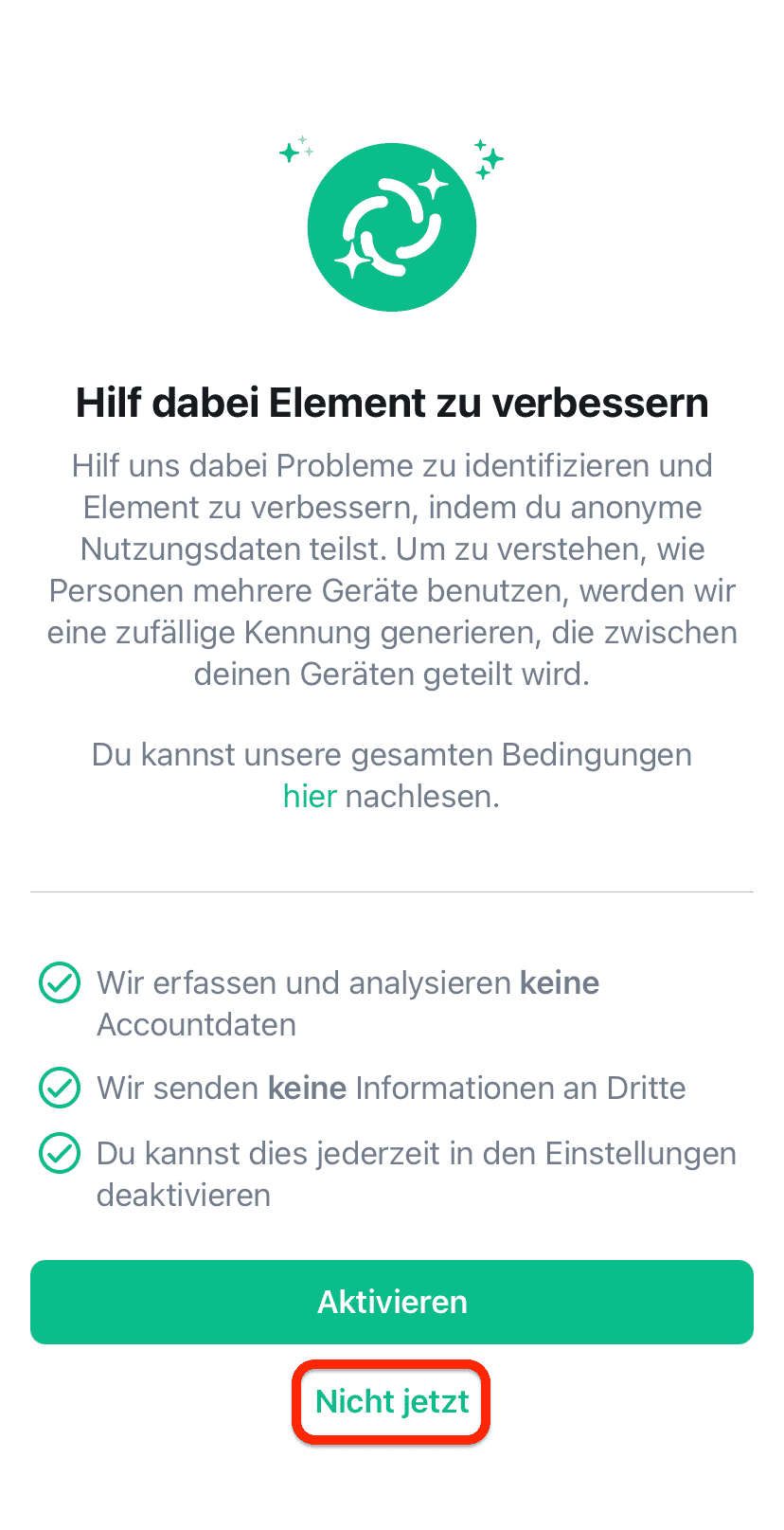 Fünfter Schritt zur Anmeldung von Element unter iOS