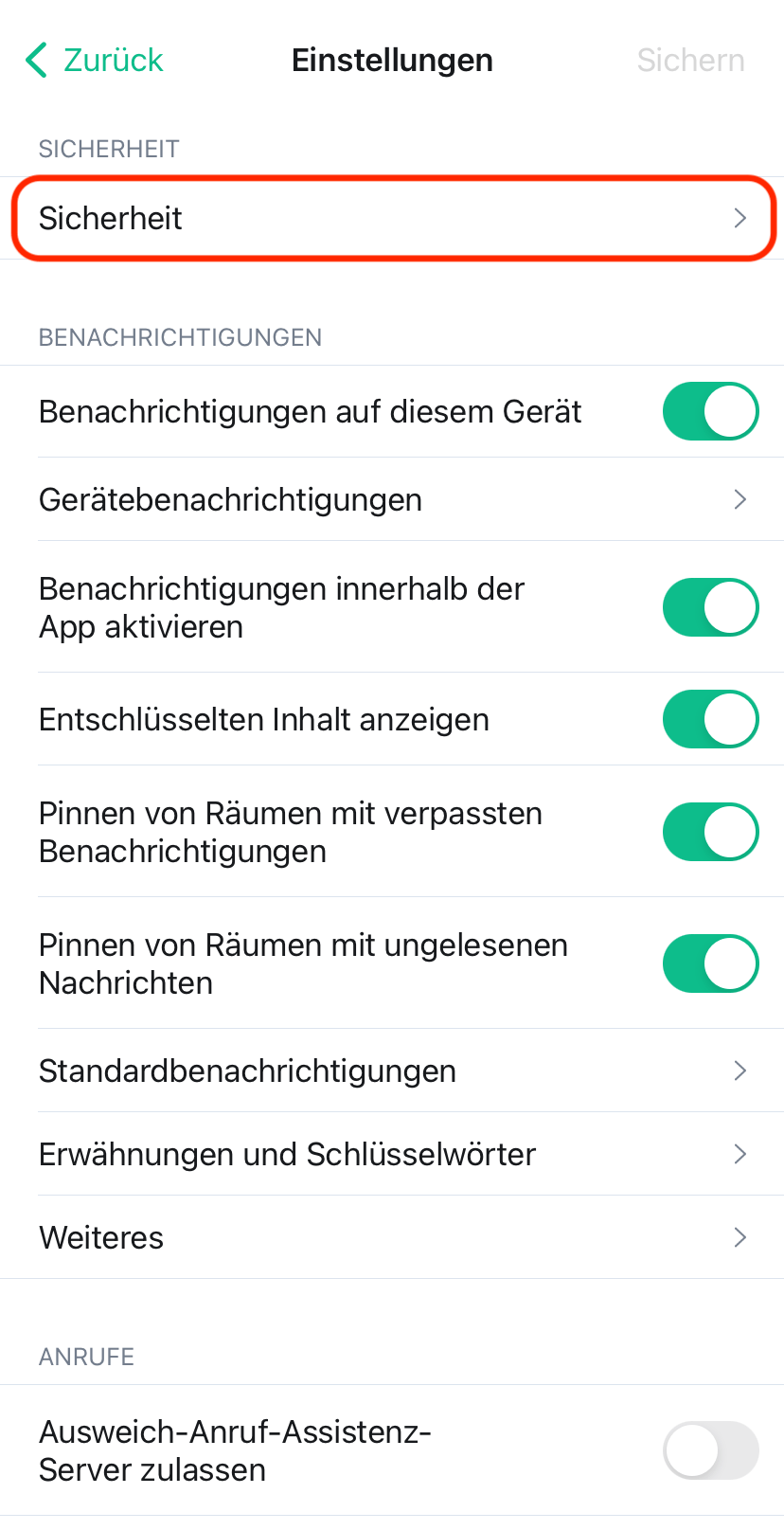 Siebter Schritt zur Anmeldung von Element unter iOS