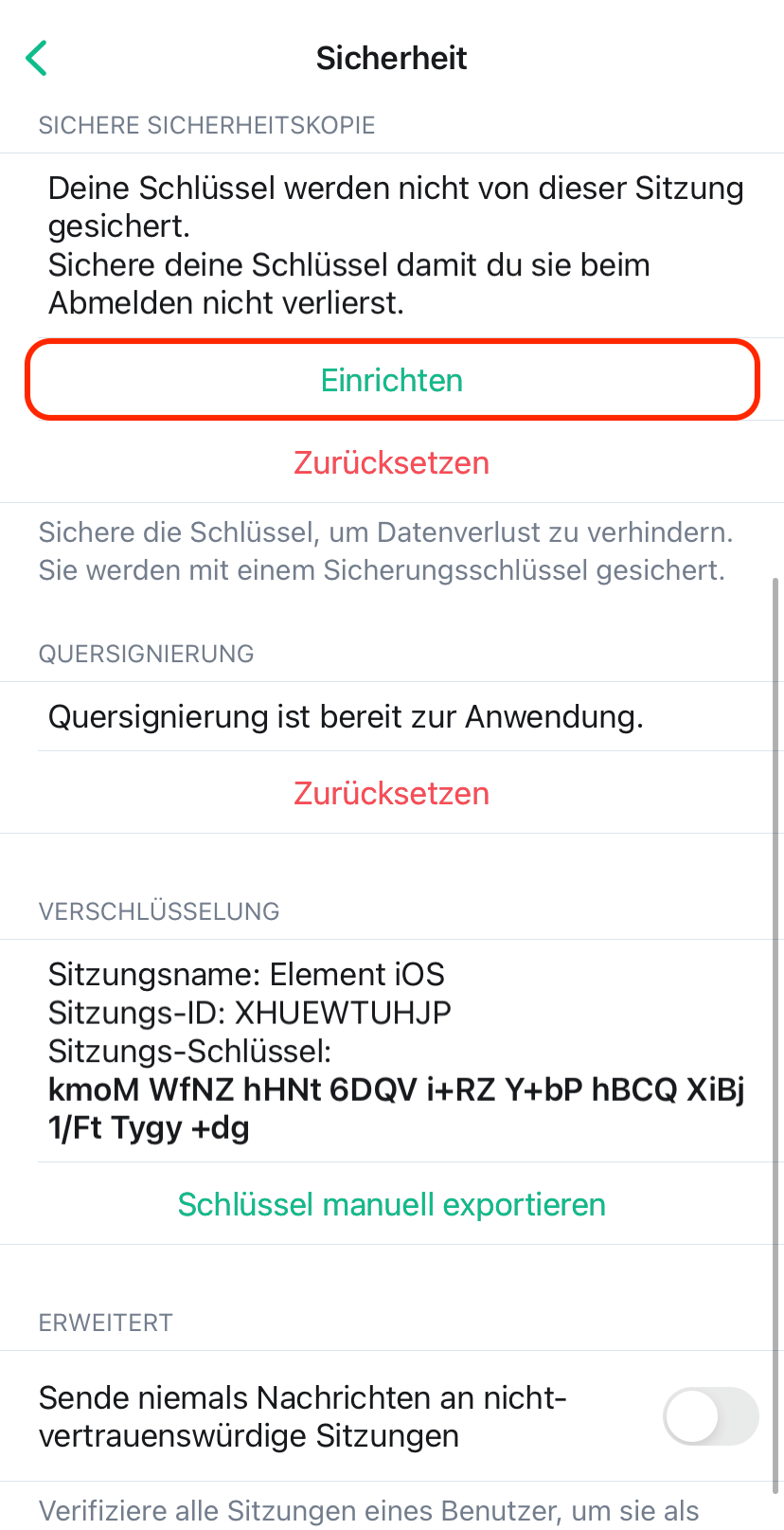 Achter Schritt zur Anmeldung von Element unter iOS